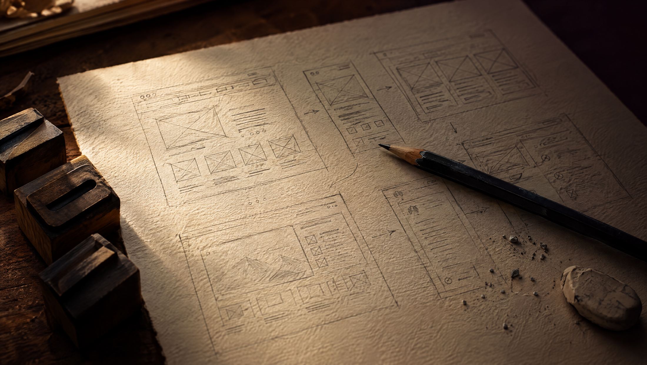 Pencil sketches of website layouts
